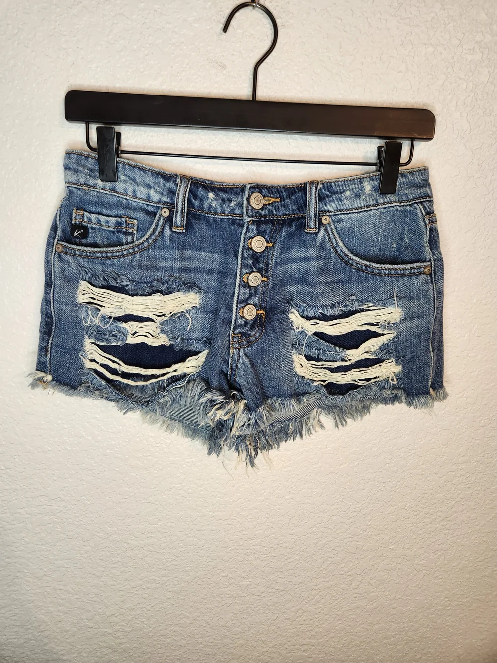 Kancan button-fly Women’s Distressed Denim Shorts Blue 33545 size XS